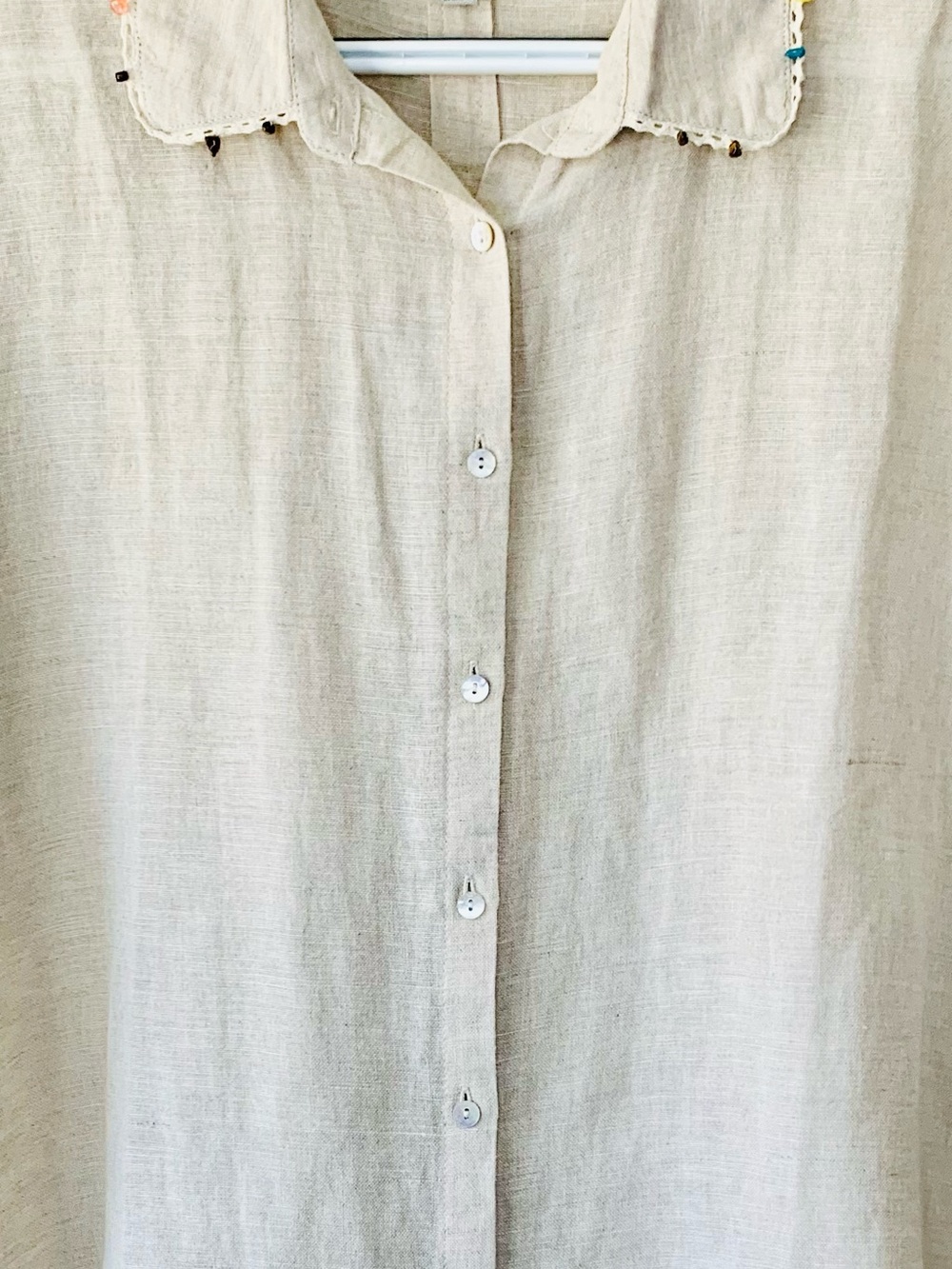 Hester & Orchard Linen Blend Cap Sleeve Beaded Collar Coastal Blouse Size M - Picture 7 of 8